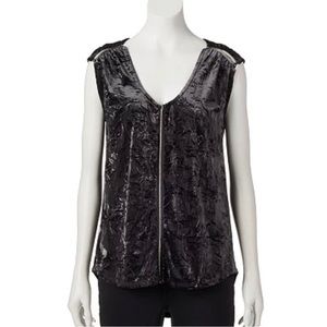 Rock & Republic Med Crushed Velvet Sleeveless Black Top